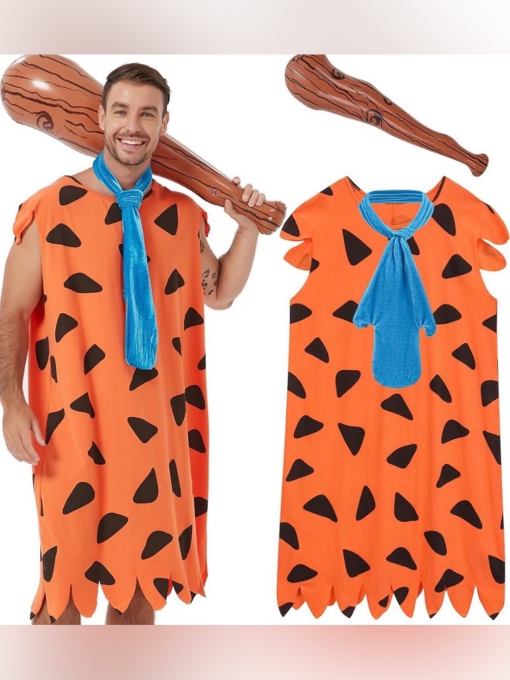 NWT 4 Pcs Caveman Costume Tunic Bat Tie Halloween Adult Party sz XXL Men’s
